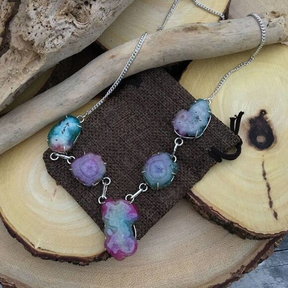 Rainbow Solar Quartz Sterling Silver Boho Statement Necklace - Picture 1 of 3